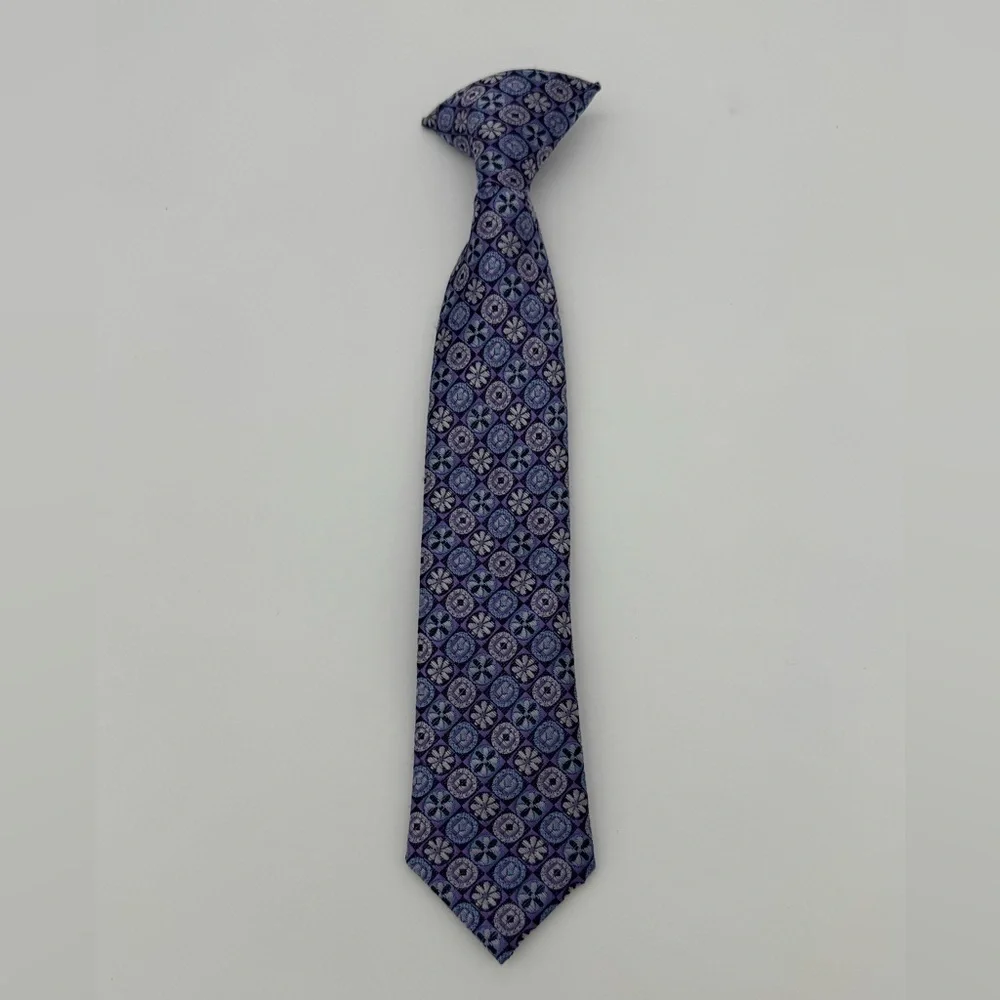 Boys elegant geometric design clip on neck tie dress outfit kids one size floral - Picture 2 of 4